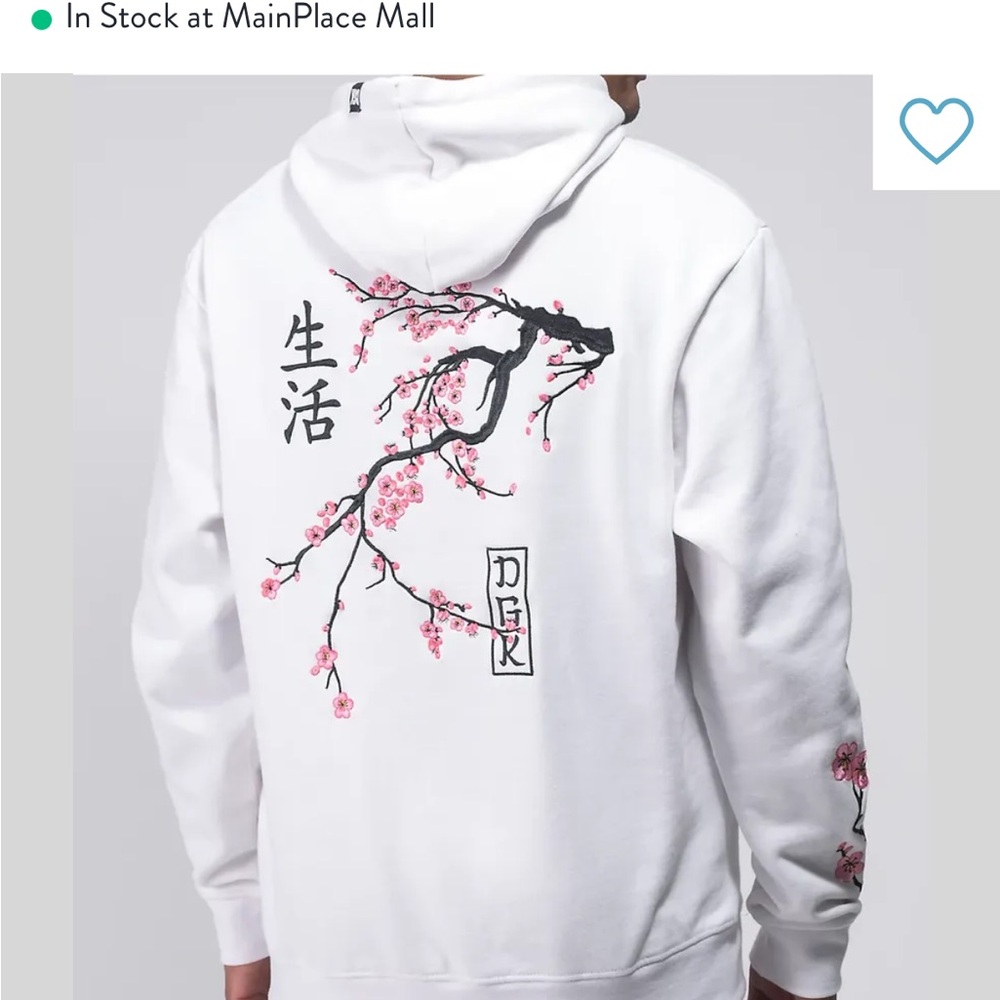 DGK White Hoodie with Cherry Blossom Art